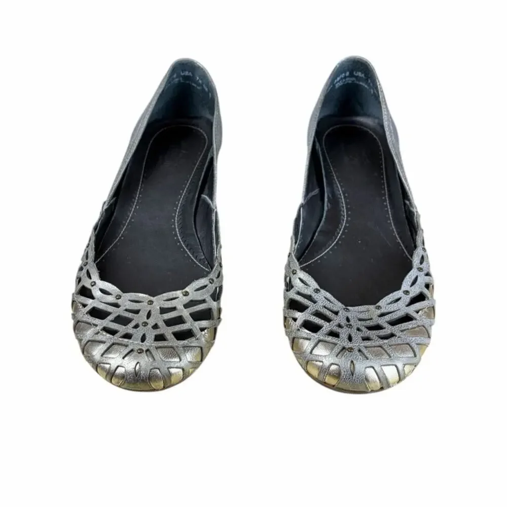 Clarks Metallic Silver Gold Laser Cut Ballet Flats Womens Size 7 Comfort